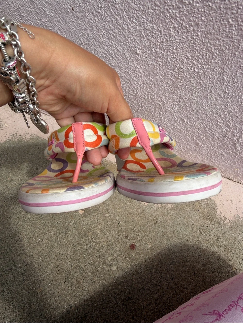 Y2K Coach Dalores A0135 Wedge Flip Flops Multicolor Signature C Pink Size 9B